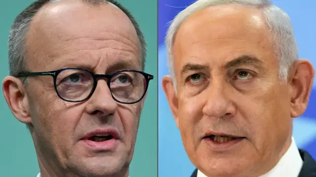 Cette combinaison créée le 24 février 2025 à partir d'images d'archives montre le chancelier allemand, Friedrich Merz (à gauche), et le Premier ministre israélien Benjamin Netanyahu.