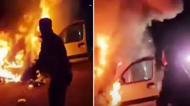 Seyir halindeyken alev alan araçtaki 5 kişiyi ceza infaz kurumu personeli kurtardı