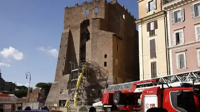 Worker rescued after medieval tower collapses in central Rome