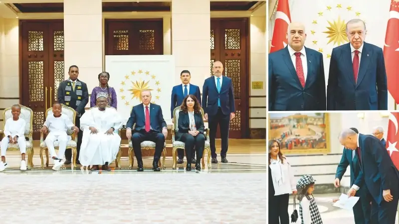 Gana Büyükelçisi Abdul Nasiru-Deen, Külliye'ye ailesiyle geldi.
Filistin Büyükelçisi Nasri Khalil Salim Abujaish.
Lübnan Büyükelçisi'nin kızı Cumhurbaşkanı'na kendi yaptığı resmi hediye etti.