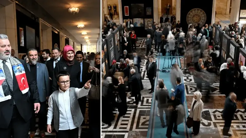 Meclis Şeref Holü'nde TBMM Başkanı Numan Kurtulmuş'un himayelerinde, Türk Kızılay işbirliğiyle Gazze konulu "Hilalin Işığında" sanat sergisi açıldı.