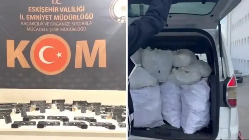 Eskişehir'de çekiciye yüklenerek arızalı görünümü verilen araçta 480 tabanca ele geçirildi