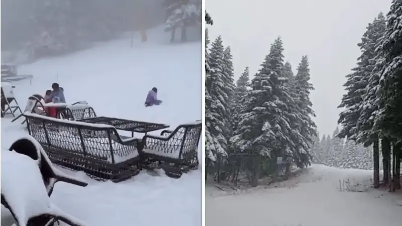 Uludağ'da kar yağışı iki gündür aralıklarla sürüyor: Kalınlık 5 santimetreye ulaştı