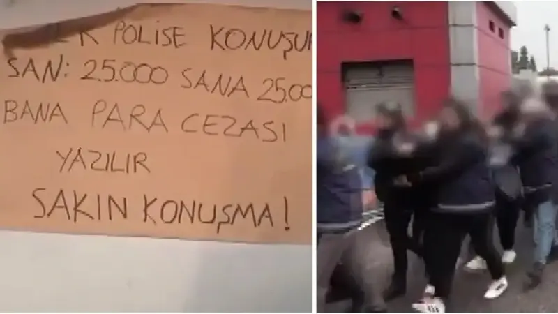 Fuhuş yuvası olarak kullanılan bir adreste duvara asılan yazı bulundu.