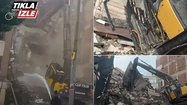 Zeytinburnu’nda yıkım sırasında ev çöktü: İş makinesi operatörü yaralandı 