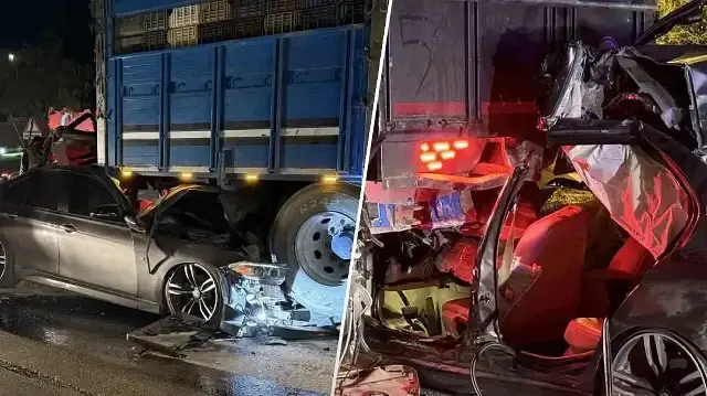 Lüks otomobil kamyona ok gibi saplandı: Bir kişi öldü, iki kişi yaralandı