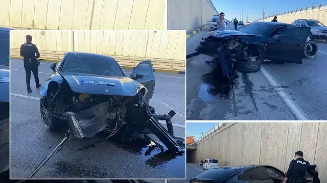 Milyonluk Porsche duvara saplandı! Kontrolden çıkan araç paramparça oldu