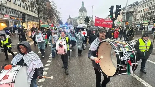 Protesters in Stockholm rally against Israeli ceasefire breaches