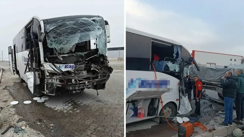 İşçi servisi park halindeki TIR'a çarptı: 22 yaralı
