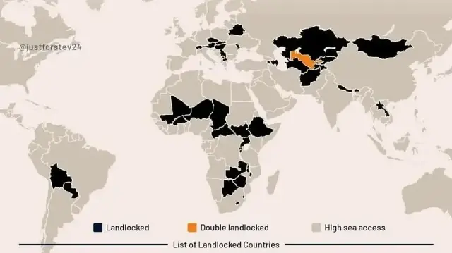 Какие страны остаются без выхода к морю: на карте — 44 государства