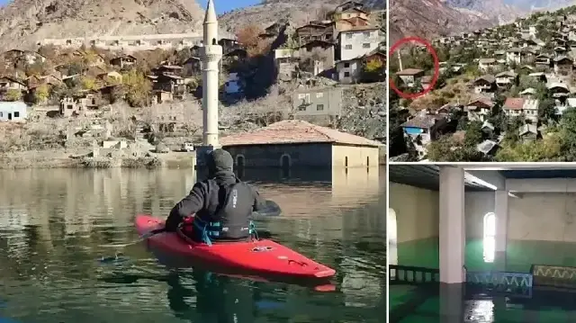 Submerged village mosque visited by kayak in Türkiye's Yusufeli
