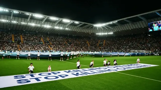  The banner at August’s UEFA Super Cup in UdineMarco Bertorello