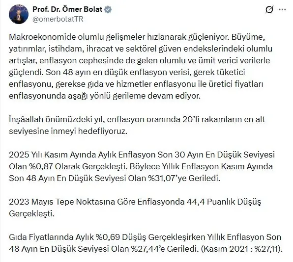 Bakan Bolat: Makroekonomide olumlu gelişmeler hızlanarak güçleniyor