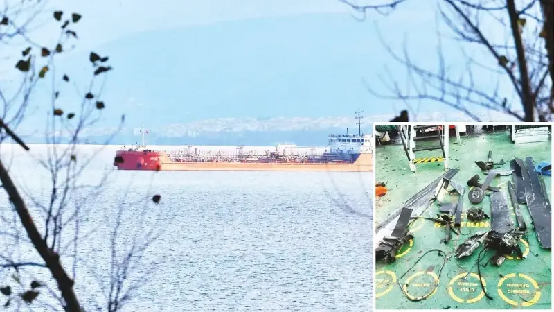 MIDVOLGA-2 gemisini vuran kamikaze İHA'Nın parçaları.