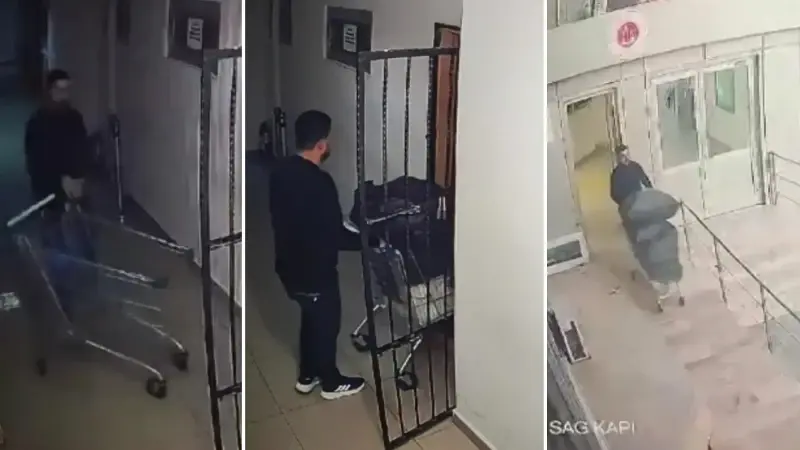 Adliyenin emanet bölümündeki hırsızlık anları güvenlik kameralarına anbean yansıdı.