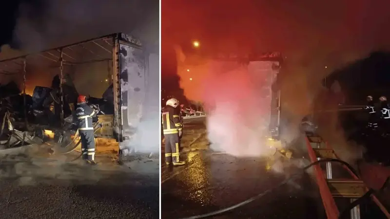 Şanlıurfa’da beyaz eşya yüklü tır alev alev yandı