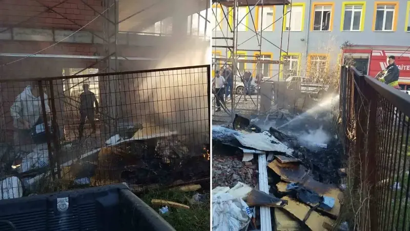 Şantiye atıkları alev aldı: Korku dolu anlara neden oldu