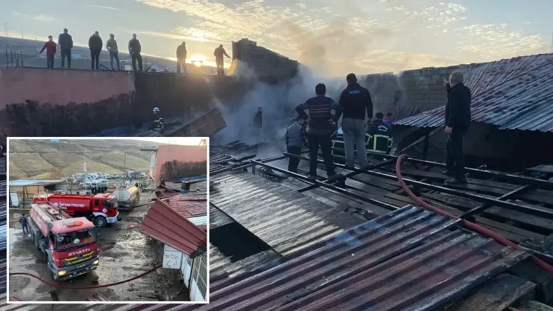 Yangında iş yerleri hasar gördü