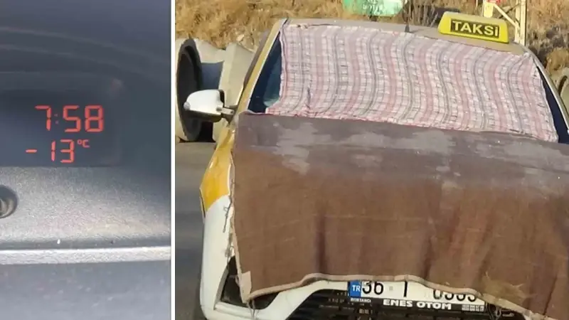 Kars eksi 13 dereceyle adeta buz kesti: Arabalara battaniyeli önlem