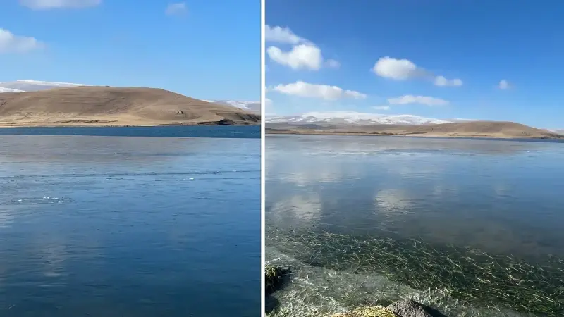 Çıldır Gölü'nün yüzeyi donmaya başladı