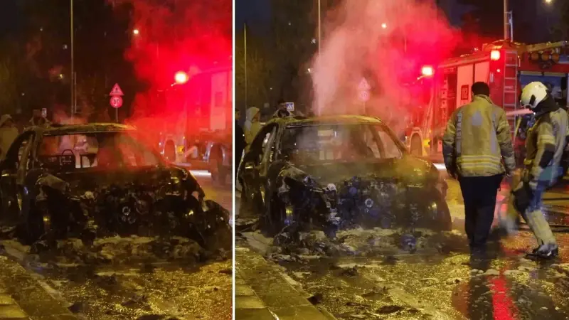 Küçükçekmece’de seyir halindeki otomobil alev topuna döndü