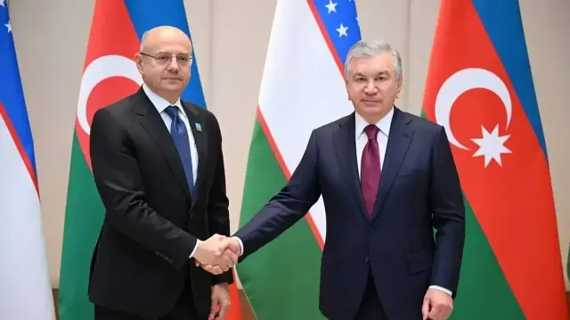 Президент Узбекистана Шавкат Мирзиёев и министр энергетики Азербайджана Парвиз Шахбазов