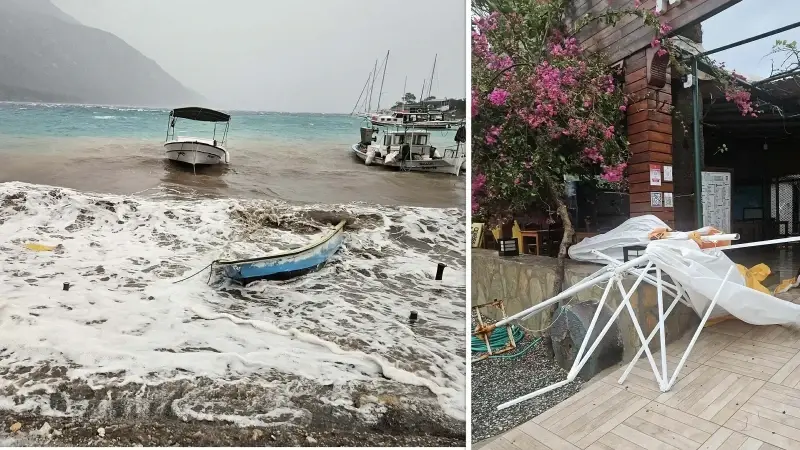 Muğla'da fırtına iskeleleri yıktı: Bazı sandallar battı