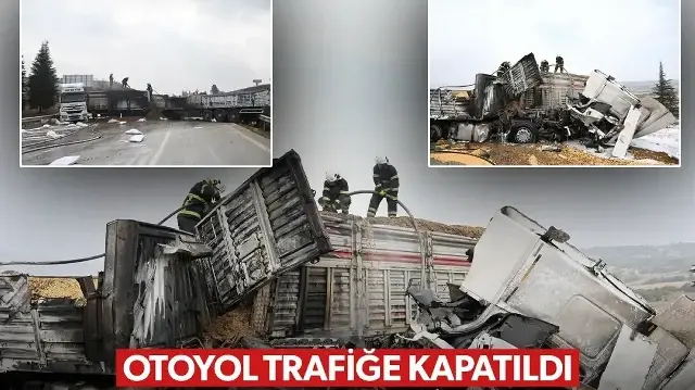 Gaziantep'te çarpışan 3 tırda yangın çıktı: Otoyol trafiğe kapandı