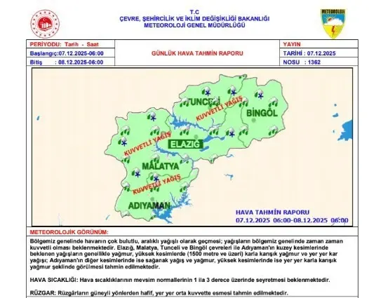 Meteoroloji uyarmıştı: Tunceli’de şiddetli yağmur ve fırtına etkili oldu