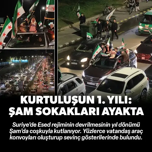 Şam'da bağımsızlık coşkusu: Halk 61 yıllık Baas rejiminden kurtuluşun yıl dönümünü kutluyor