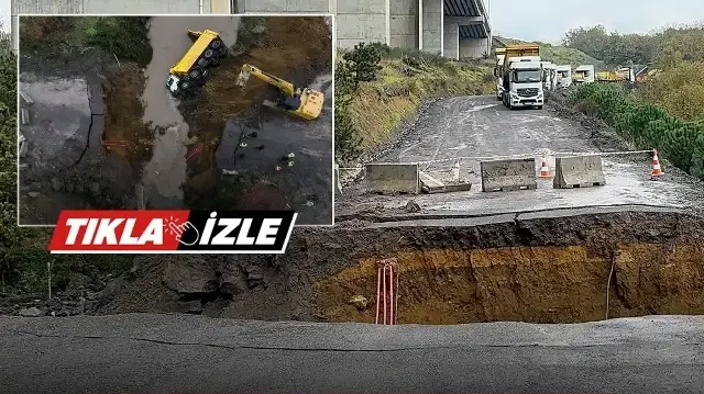 Sarıyer'de sağanak yağışın ardından yol çöktü: İki araç dereye düştü