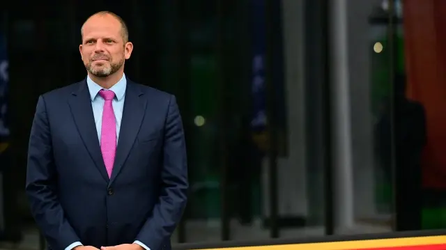 Le ministre de la Défense et du Commerce extérieur, Theo Francken, photographié lors de l'inauguration du Complexe F-35, le lundi 13 octobre 2025.