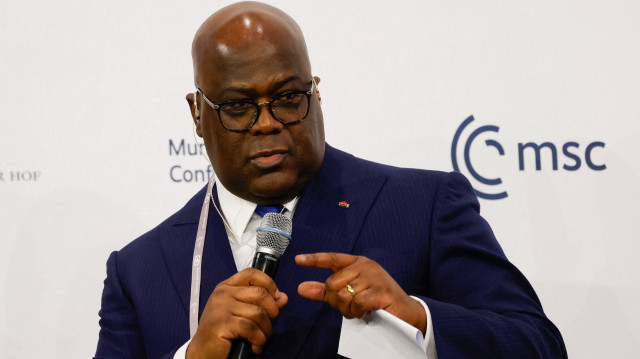 Le président congolais Felix-Antoine Tshisekedi Tshilombo s'exprime lors de la 61e conférence de Munich sur la sécurité (MSC) à Munich, dans le sud de l'Allemagne, le 14 février 2025.