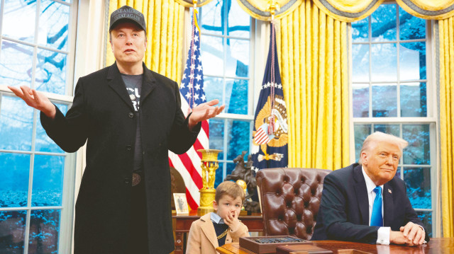 Elon Musk, Musk'ın oğlu ve Donald Trump.
