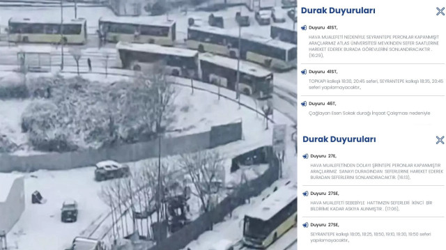 İETT, kar yağışından dolayı birçok seferi iptal etti.