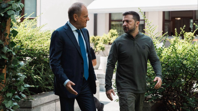 Le Premier ministre Polonais Donald Tusk, et le Président Ukrainien Volodymyr Zelensky.