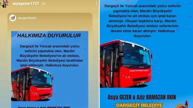 Mardin’de DEM Partili Dargeçit Belediyesi, Büyükşehir'e ait Dargeçit-Yoncali otobüs seferlerinin iptal edildiğini iddia ederek sosyal medyada yanıltıcı paylaşım yaptı.