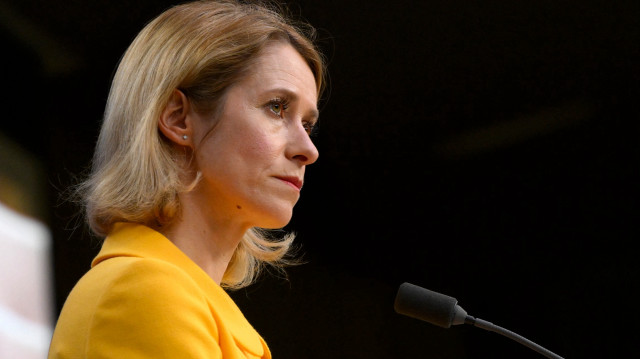 La Haute représentante de l'Union européenne pour les affaires étrangères et la politique de sécurité, Kaja Kallas, donne une conférence de presse lors du Conseil des affaires étrangères de l'UE au siège de l'UE à Bruxelles, le 24 février 2025.