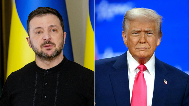 Cette combinaison d'images créée le 25 février 2025 montre le président ukrainien Volodymyr Zelensky (à gauche) le 12 février 2025, et le président américain Donald Trump (à droite) le 22 février 2025.
