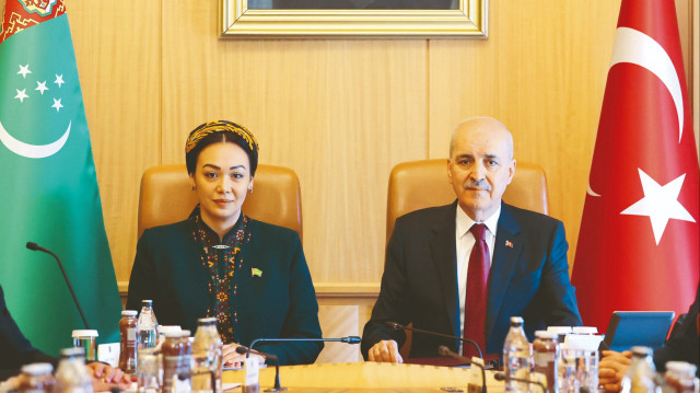 TBMM Başkanı Numan Kurtulmuş, Türkmenistan Meclis Başkanı Dünyagözel Gulmanova.