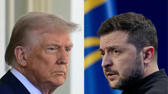 Cette combinaison d'images créée le 25 février 2025 montre le président américain Donald Trump (à gauche) le 24 février 2025, et le président ukrainien Volodymyr Zelensky (à droite) le 23 février 2025.