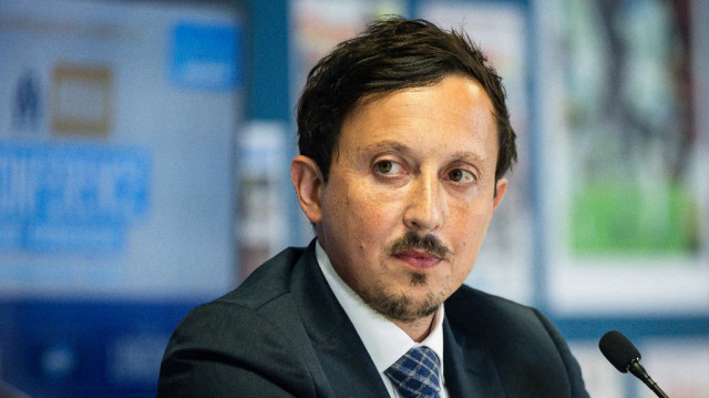 Le président espagnol de l'Olympique de Marseille, Pablo Longoria, à Marseille, le 9 juillet 2024, pour présenter le nouvel entraîneur italien recruté par le club.