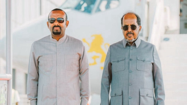 Le président somalien, S.E. Hassan Sheikh Mohamud, a accueilli le premier ministre éthiopien, S.E. Dr. Abiy Ahmed, à Mogadiscio pour une visite officielle, le 27 février 2025.