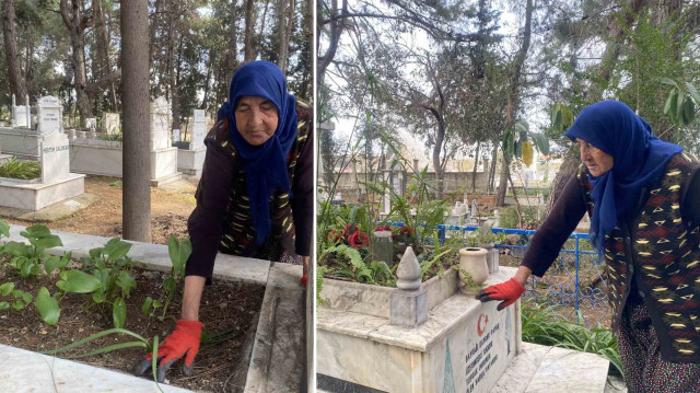 Raziye teyze 20 yıldır mezarlığı tek başına temizliyor. 

