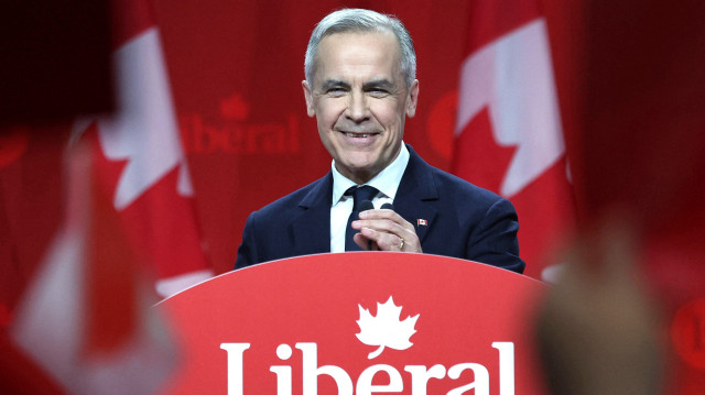 Le chef du Parti libéral du Canada et Premier ministre élu, Mark Carney, s'exprime après avoir été élu à la tête du Parti libéral, à Ottawa, le 9 mars 2025. 