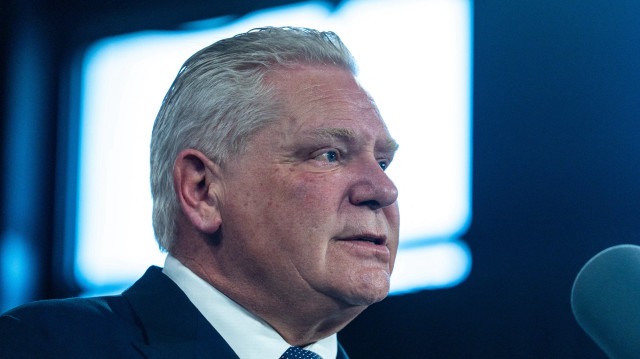  Ontario Premier Doug Ford gives remarks at a press conference in Queen's Park on March 10, 2025 in Toronto, Canada. 