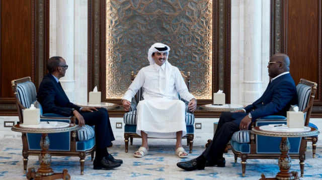 L'Émir du Qatar, Sheikh Tamim bin Hamad Al Thani, le président rwandais Paul Kagame et le président congolais Félix Tshisekedi.