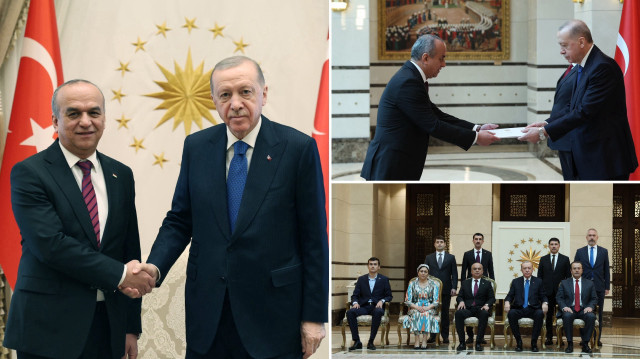 Güven mektubunun verilmesinin ardından Tacikistan Büyükelçisinin ailesiyle birlikte hatıra fotoğrafı çekildi.
