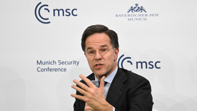 Le secrétaire général de l'OTAN, M. Mark Rutte, s'exprime lors d'une table ronde organisée dans le cadre de la 61e conférence de Munich sur la sécurité (MSC) à Munich, dans le sud de l'Allemagne, le 15 février 2025.