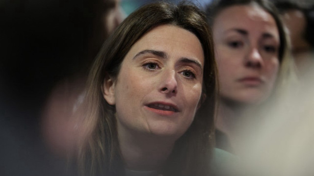 Marine Tondelier, secrétaire nationale du parti Les Ecologistes, s'adresse à la presse lors de sa visite au 61ème Salon de l'Agriculture au parc des expositions de la Porte de Versailles à Paris, le 25 février 2025.
